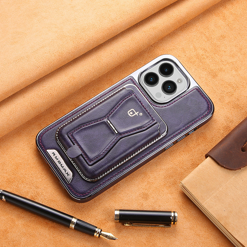 Leather Business Magsafe Bracket Mobile Phone Case for iPhone