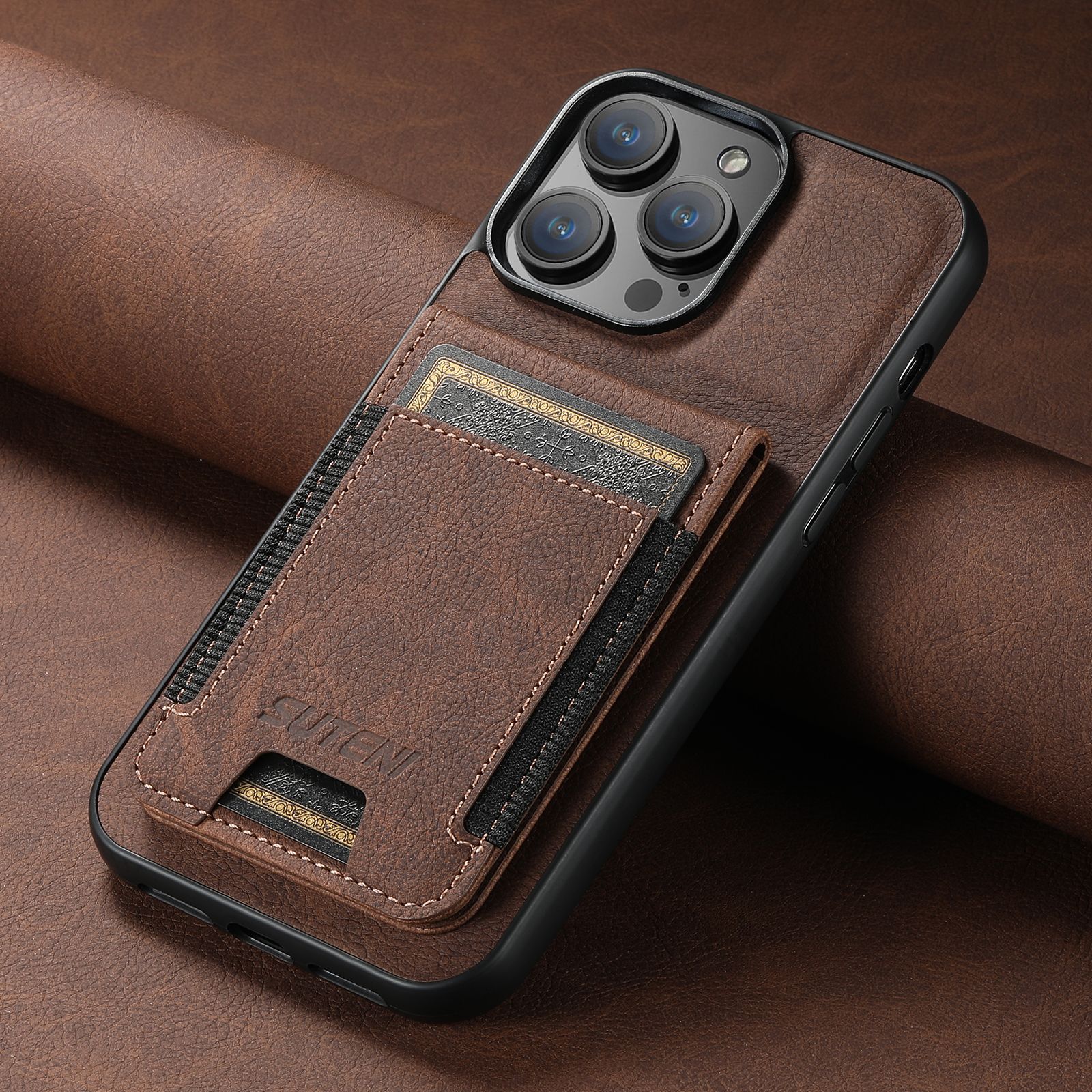 Luxury Leather Business Card Wallet Mobile Phone Case for Apple iPhone