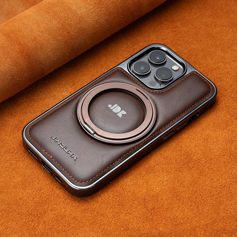 Luxury Leather Business Magsafe Bracket Mobile Phone Case for iPhone