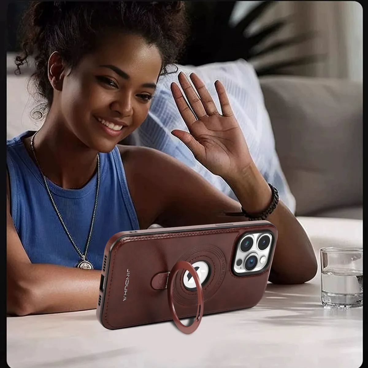 Leather Business Magsafe Bracket Mobile Phone Case for iPhone