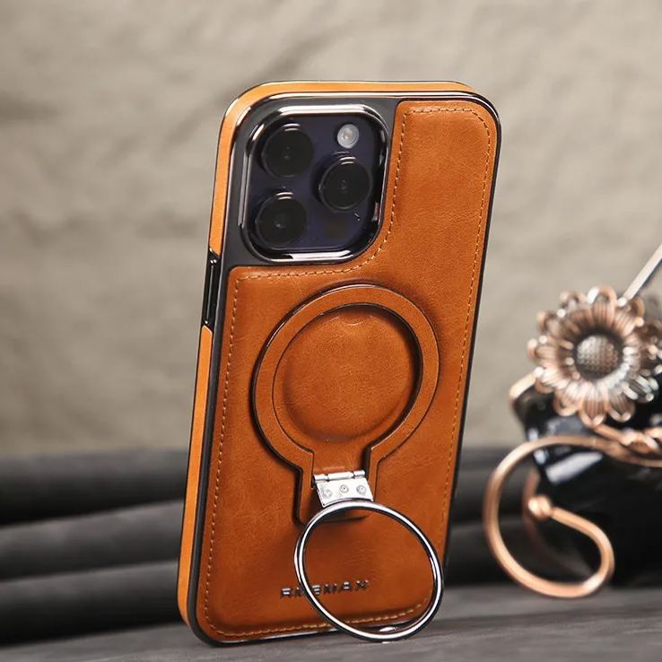 Leather Business Magsafe Bracket Mobile Phone Case for iPhone