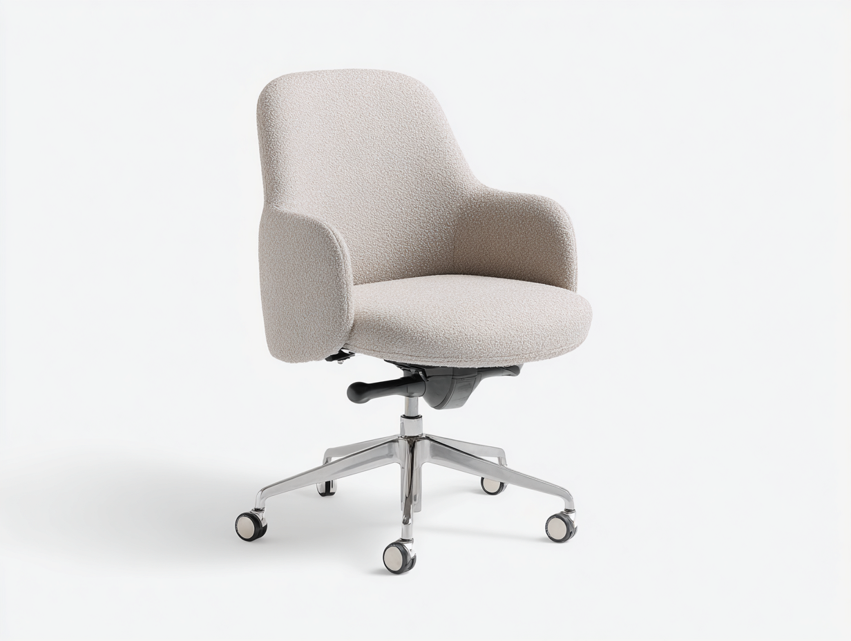 Computerstuhl-Bouclé-Metall-67×68×88–98 cm-Greige/Silber-gepolsterte Armlehnen mit Chromfuß fürs Homeoffice-Kanorvahouse