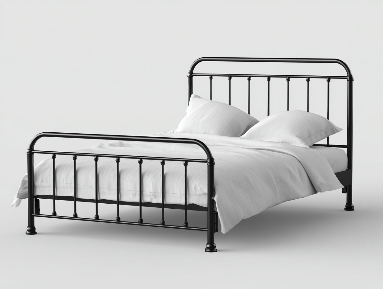 Bett-Metall-210×167×115 cm-Schwarz-für Gästezimmer mit gerundetem Kopf- und Fußteil-Kanorvahouse