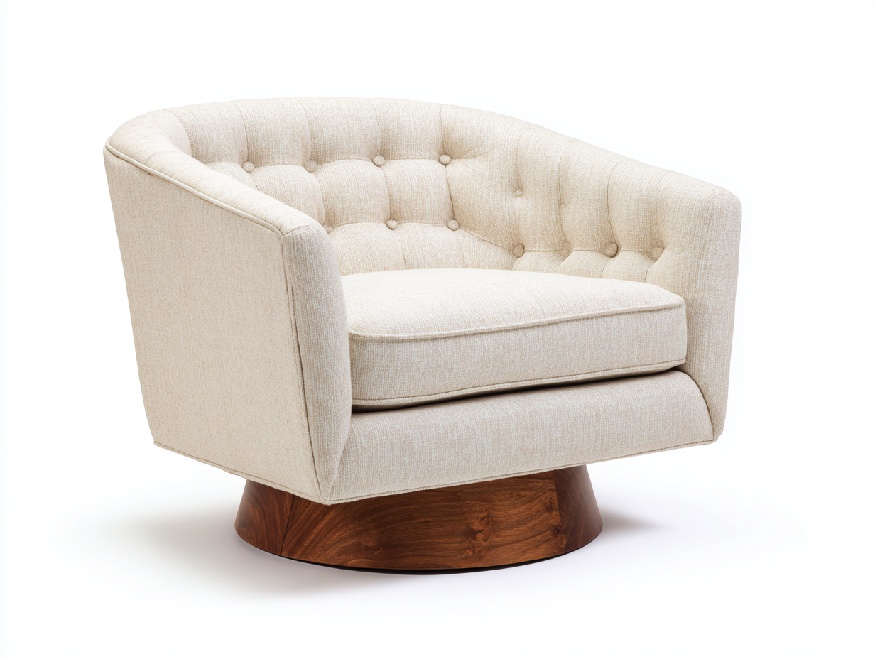 Computerstuhl-Stoff-Holz-82×78×81 cm-Creme/Dunkelbraun-drehbarer Polstersitz fürs Homeoffice-Kanorvahouse