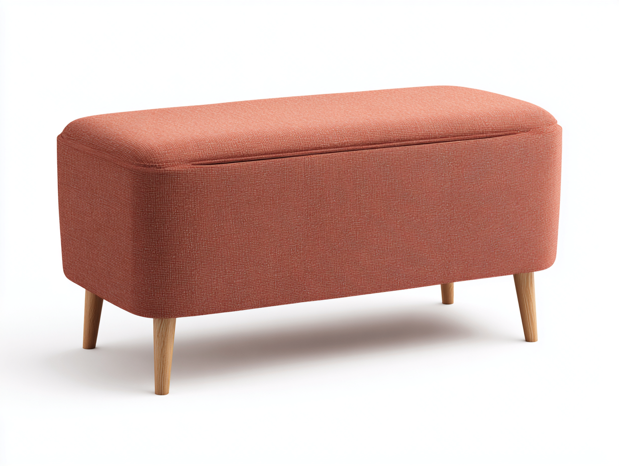 Gepolsterte Sitzbank-Stoff-Holz-118×44×49 cm-Korallenorange-moderne Rundform mit Holzfüßen fürs Wohnzimmer-Kanorvahouse