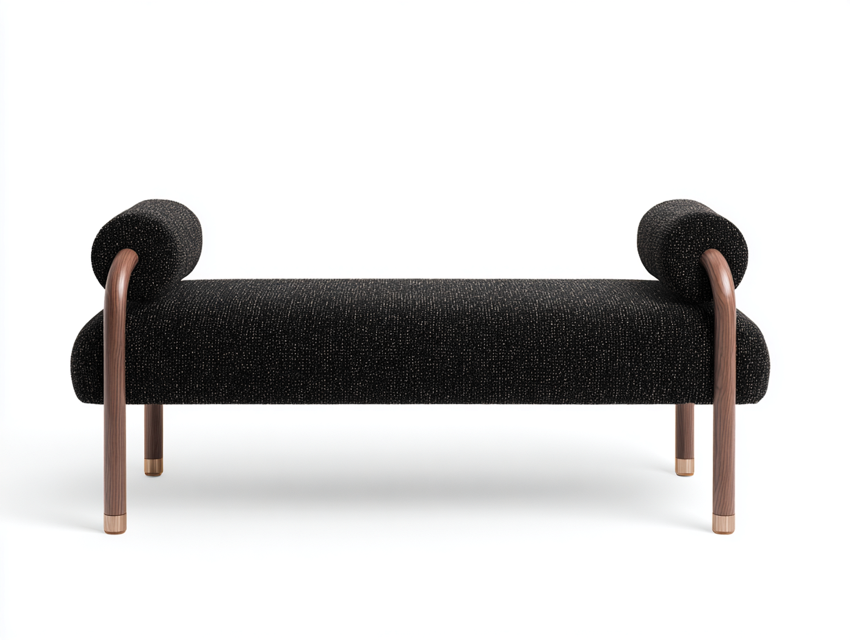 Gepolsterte Sitzbank-Stoff-Holz-155×55×64 cm-Schwarz/Braun-mit Rundarmlehnen fürs Wohnzimmer-Kanorvahouse