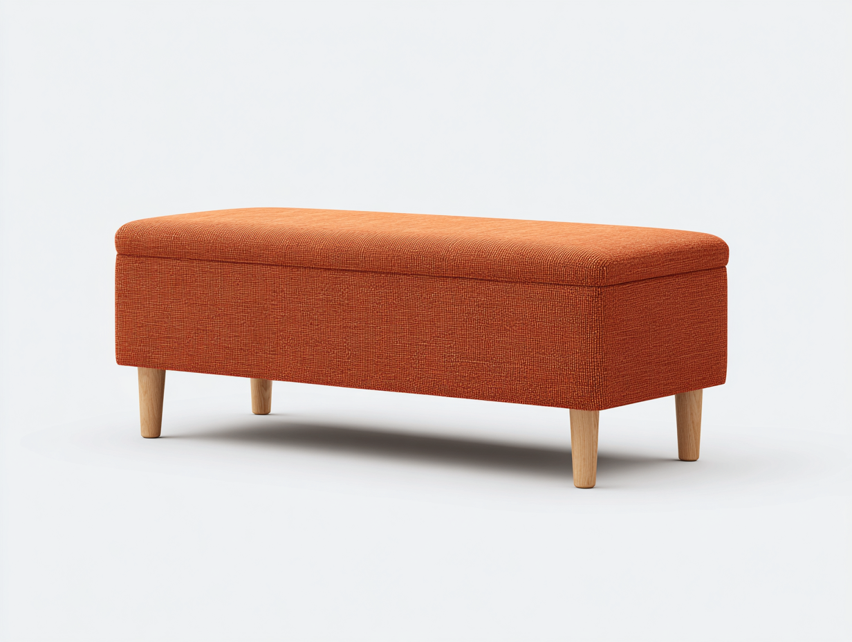 Gepolsterte Sitzbank-Strukturstoff und Holz-118×44×47 cm-Rostorange/Natur-mit Stauraum fürs Wohnzimmer-Kanorvahouse