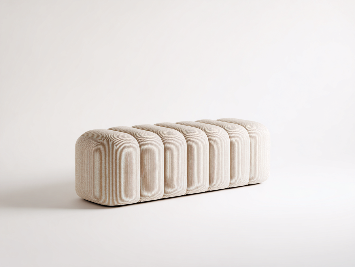Gepolsterte Sitzbank-Stoff-132×45×43 cm-Beige-gerippte Segmentoptik fürs Wohnzimmer-Kanorvahouse