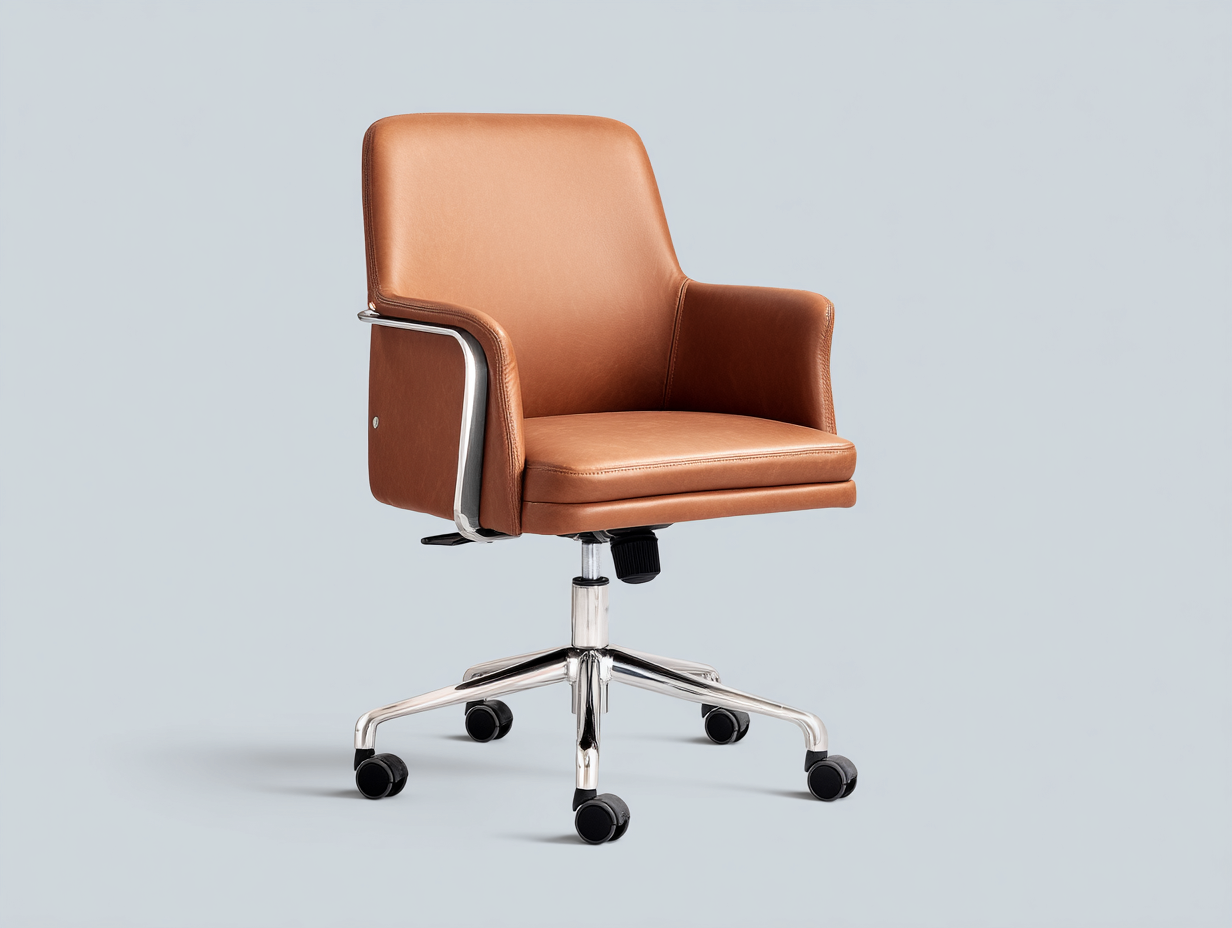 Computerstuhl-Lederoptik-Metall-68×66×92 cm-Cognac/Silber-gepolstert drehbar fürs Homeoffice-Kanorvahouse