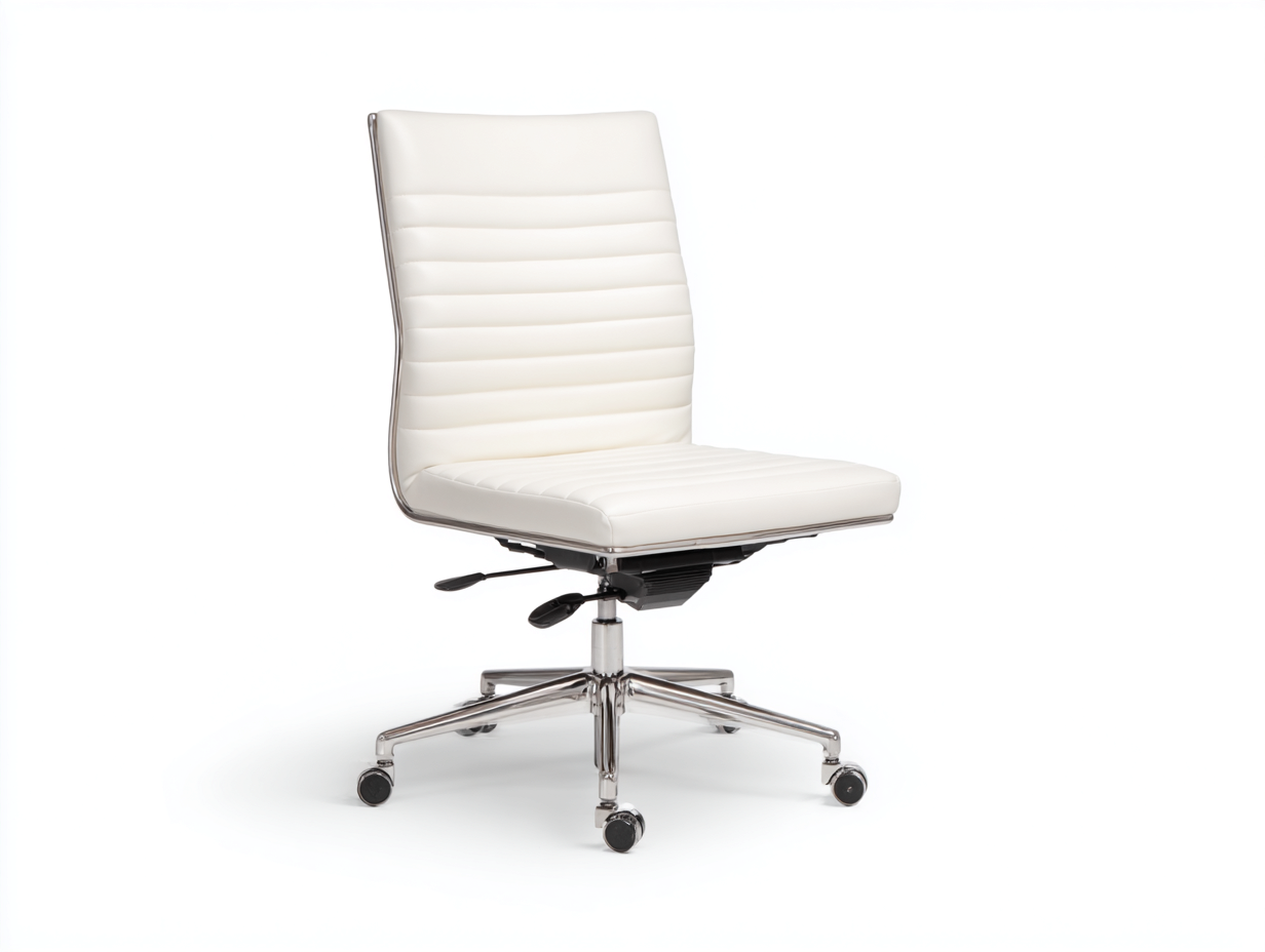 Computerstuhl-Kunstleder und Metall-61×59×91–101 cm-Elfenbeinweiß/Chrom-horizontale Steppung mit Rollen fürs Homeoffice-Kanorvahouse