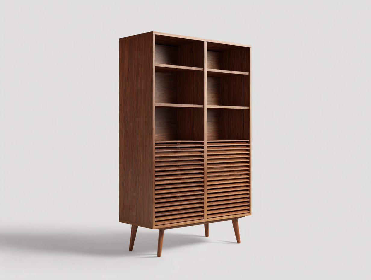 Bücherregal-Holz-94×42×184 cm-Dunkelbraun-Lamellendesign fürs Arbeitszimmer-Kanorvahouse