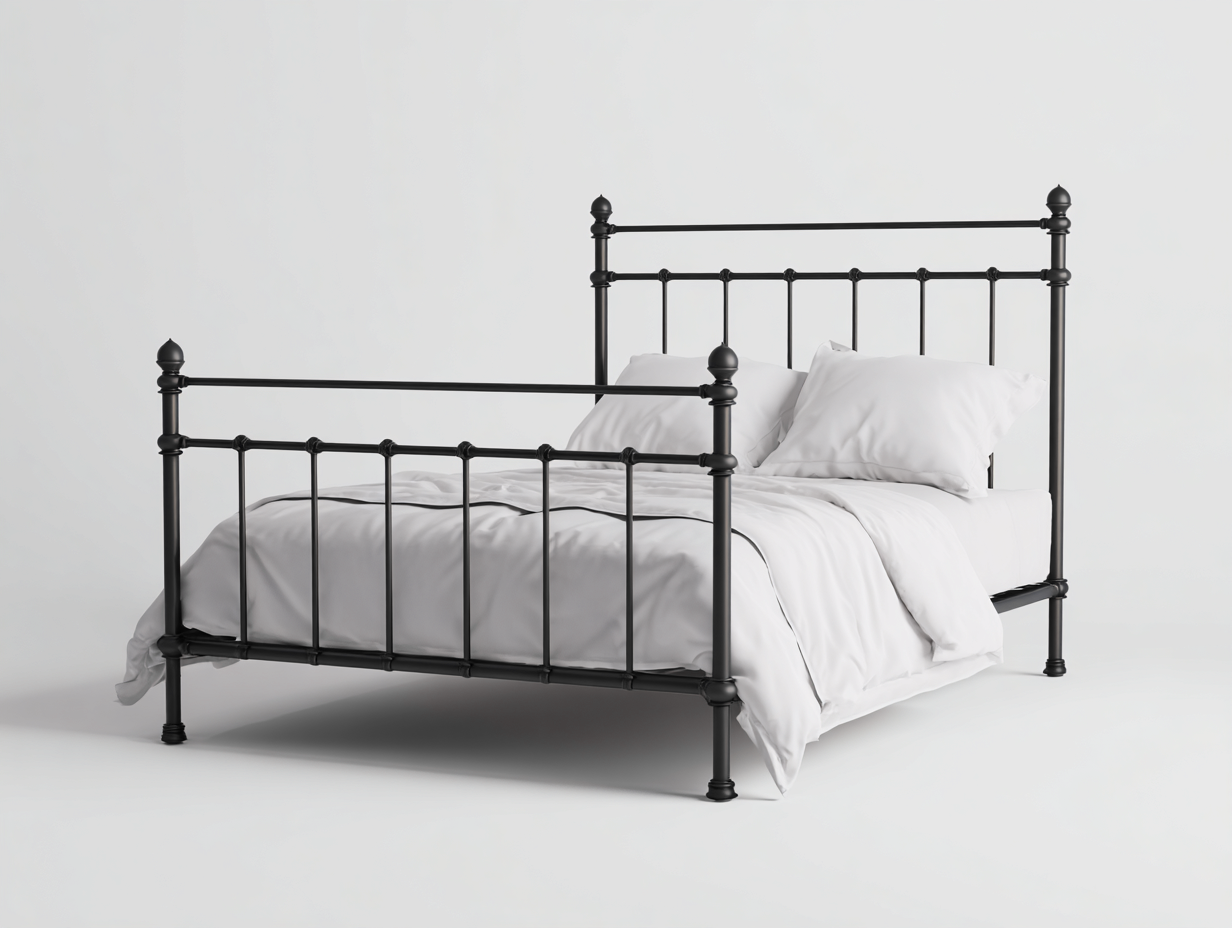 Bett-Metall-208×148×118 cm-Schwarz-klassisches Metallrahmendesign fürs Gästezimmer-Kanorvahouse