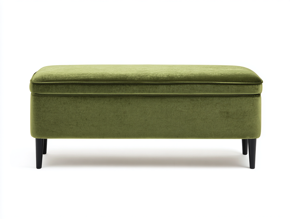 Gepolsterte Sitzbank-Samtstoff-120×45×48 cm-Olivgrün/Schwarz-mit Stauraum fürs Wohnzimmer-Kanorvahouse