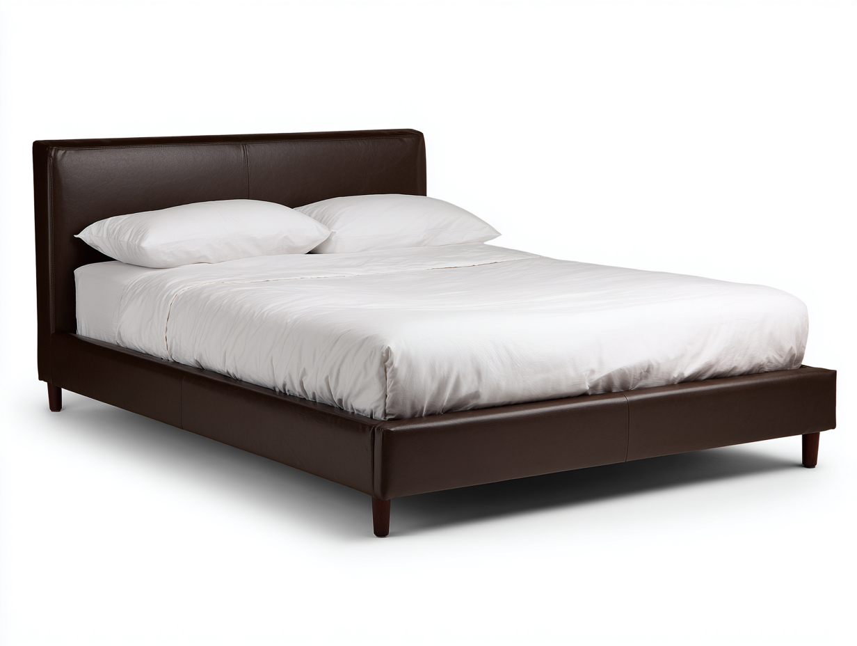 Bett-Kunstleder und Holz-216×193×110 cm-Dunkelbraun/Braun-erhöhtes Polstergestell fürs Gästezimmer-Kanorvahouse
