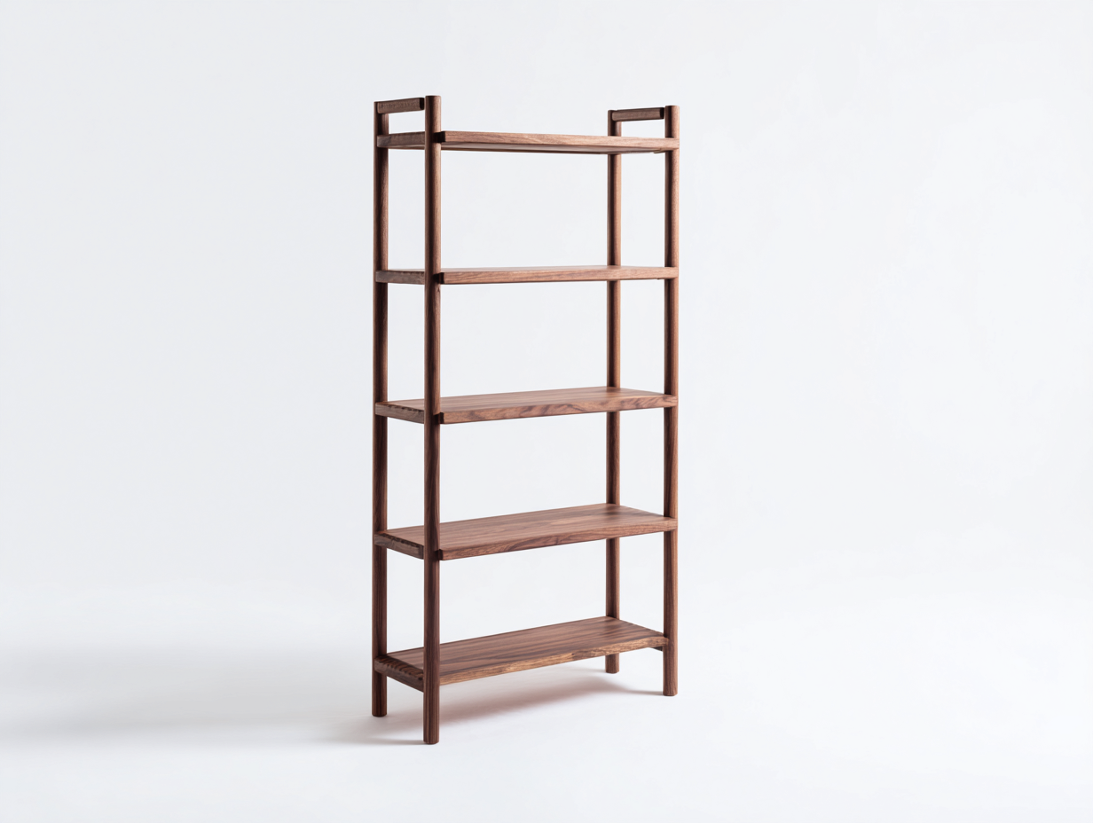 Bücherregal-Holz-78×32×176 cm-Walnussbraun-fünf offene Böden mit Rundpfosten fürs Arbeitszimmer-Kanorvahouse