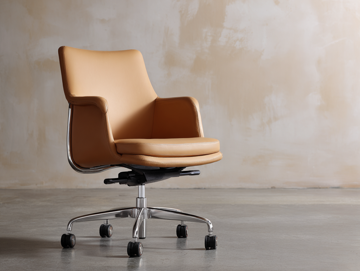 Computerstuhl-Lederoptik-Metall-70×68×94 cm-Hellbraun/Silber-komfortabler Drehstuhl mit Armlehnen fürs Homeoffice-Kanorvahouse