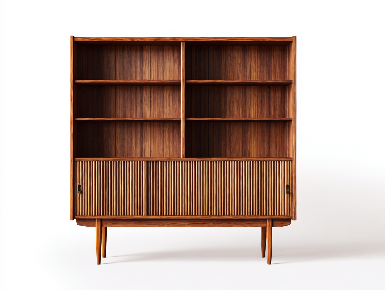 Bücherregal-Holz-120×38×165 cm-Walnussbraun-sechs offene Fächer mit Rillentürenschrank fürs Arbeitszimmer-Kanorvahouse