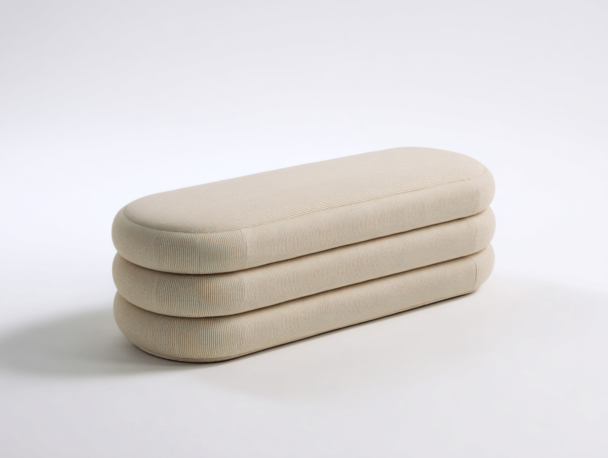 Gepolsterte Sitzbank-Stoff-138×48×45 cm-Beige-horizontale Polsterlagen fürs Wohnzimmer-Kanorvahouse