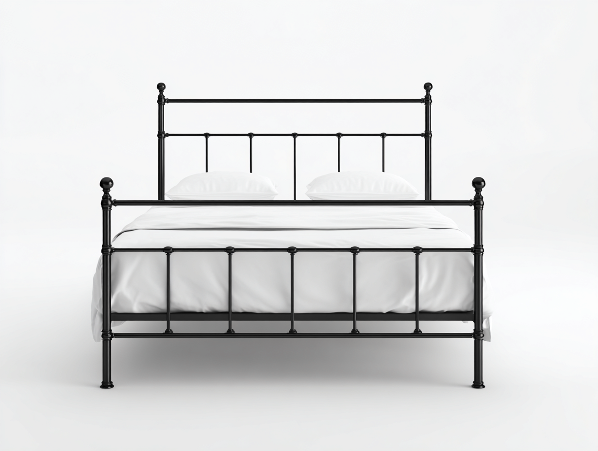 Bett-Metall-208×168×125 cm-Schwarz-für Gästezimmer mit Kugelpfosten im klassischen Stil-Kanorvahouse