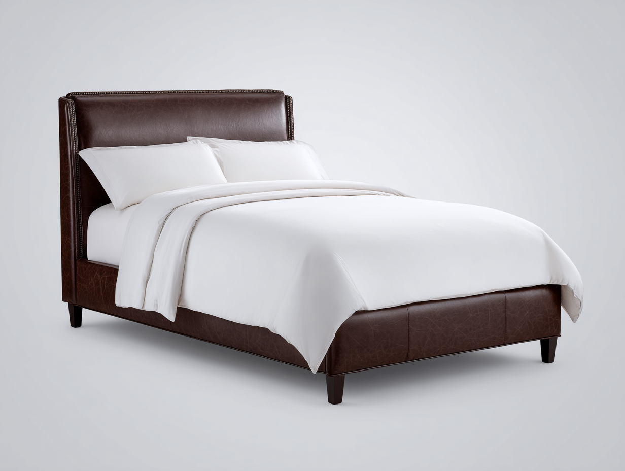 Bett-Kunstleder-Holz-160×200 cm-Dunkelbraun-gepolstertes Doppelbett mit hohem Kopfteil fürs Gästezimmer-Kanorvahouse
