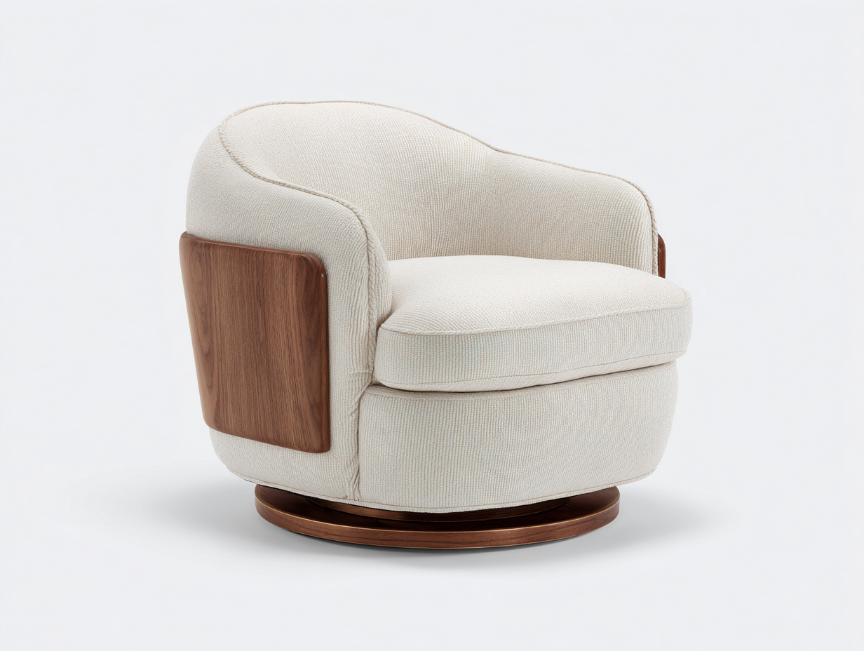 Computerstuhl-Webstoff und Holz-76×79×75 cm-Creme/Walnussbraun-Polstersitz mit Rundsockel fürs Homeoffice-Kanorvahouse