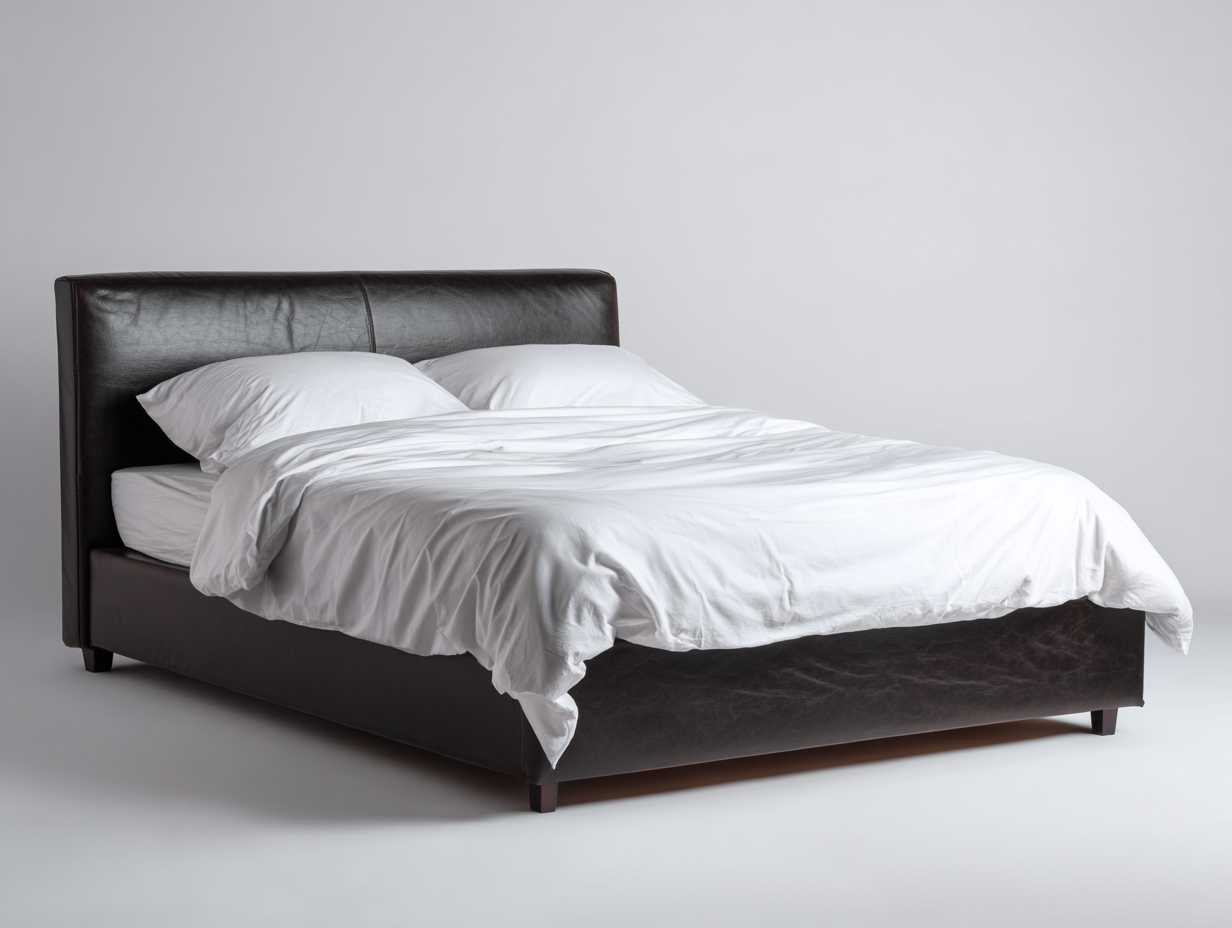 Bett-Kunstleder-Holz-180×200 cm-Schwarzbraun-niedriges Doppelbett mit breitem Kopfteil fürs Gästezimmer-Kanorvahouse
