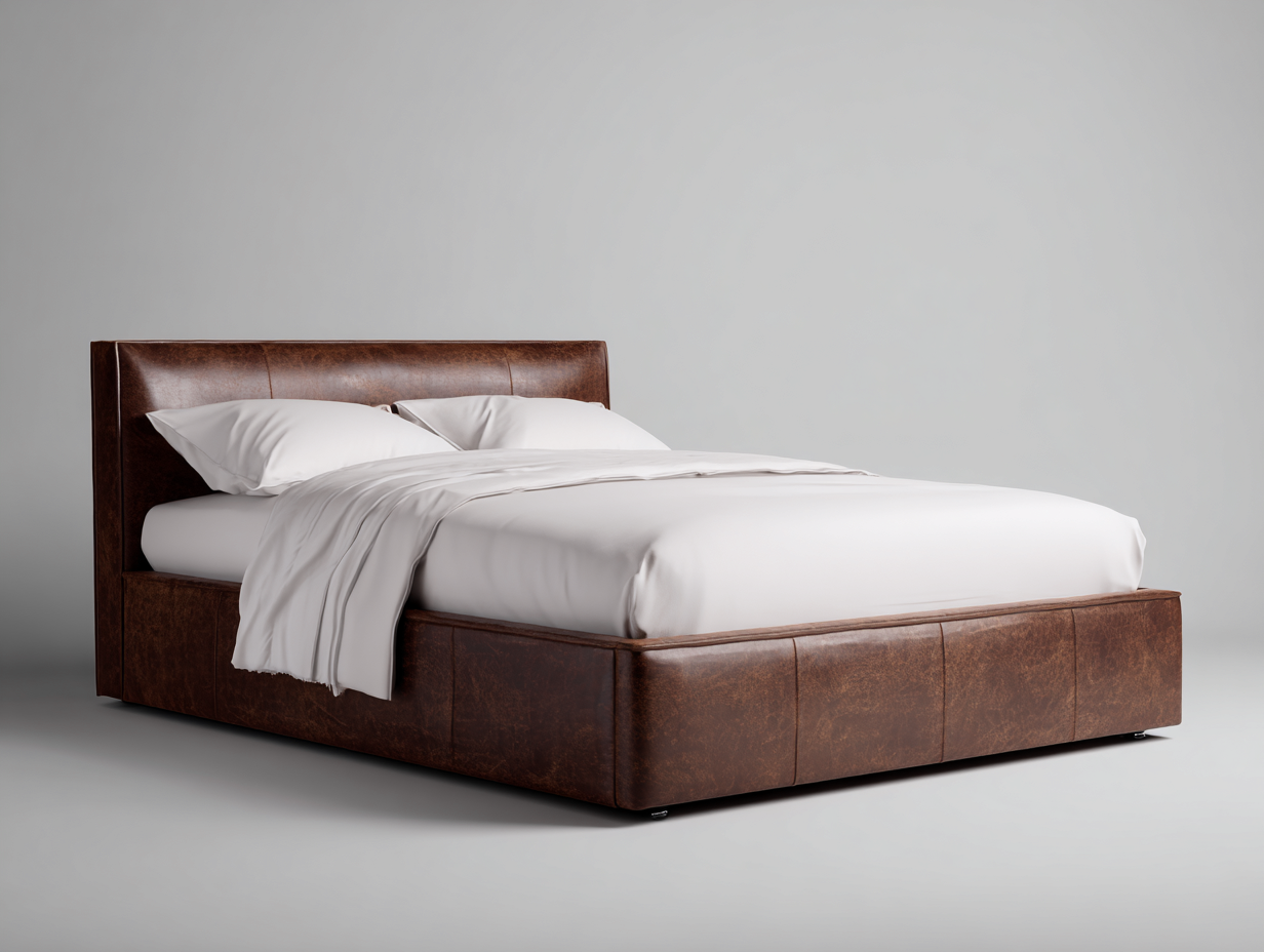 Bett-Kunstleder-218×198×105 cm-Dunkelbraun-bodennahes Polsterdesign fürs Gästezimmer-Kanorvahouse