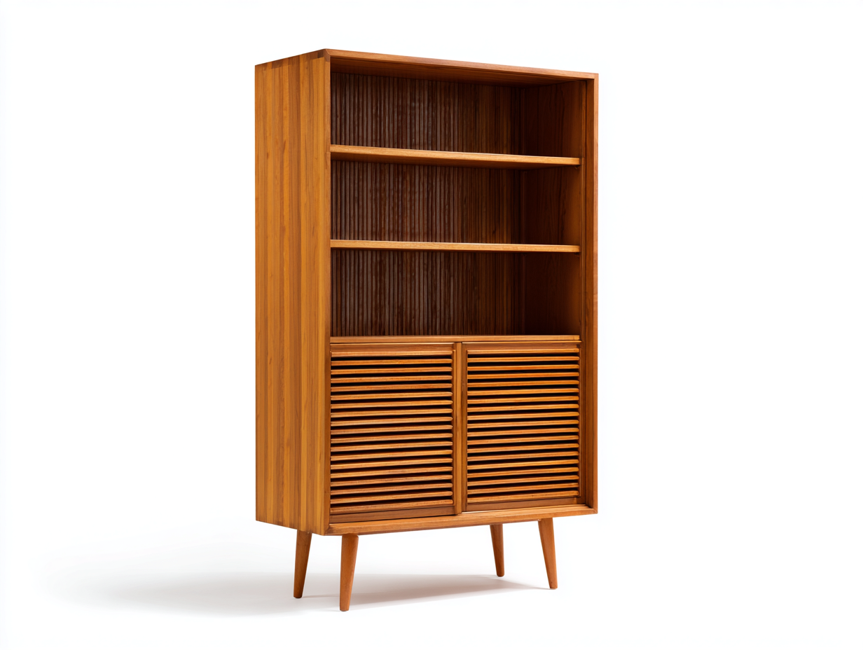 Bücherregal-Holz-88×40×180 cm-Warmbraun-hohes Lamellendesign fürs Arbeitszimmer-Kanorvahouse