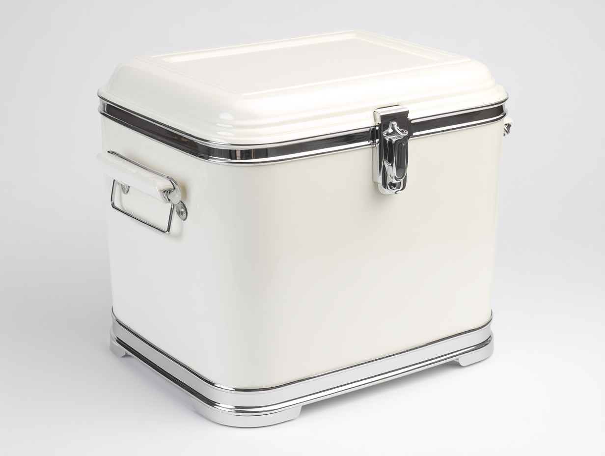 Tragbare Isolierbox-Metall-36×28×33 cm-Orange/Silber-kompaktes Retrodesign für Terrasse-Riviasohaus