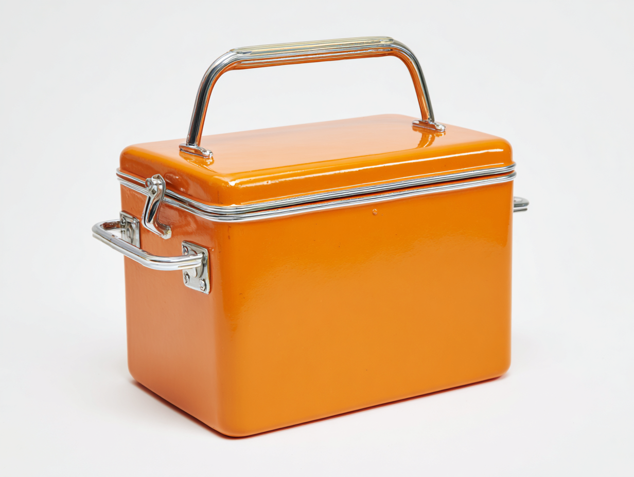 Tragbare Isolierbox-Metall-44×32×38 cm-Orange/Silber-Terrasse-kompakte Kühlbox mit Tragebügel-Riviasohaus