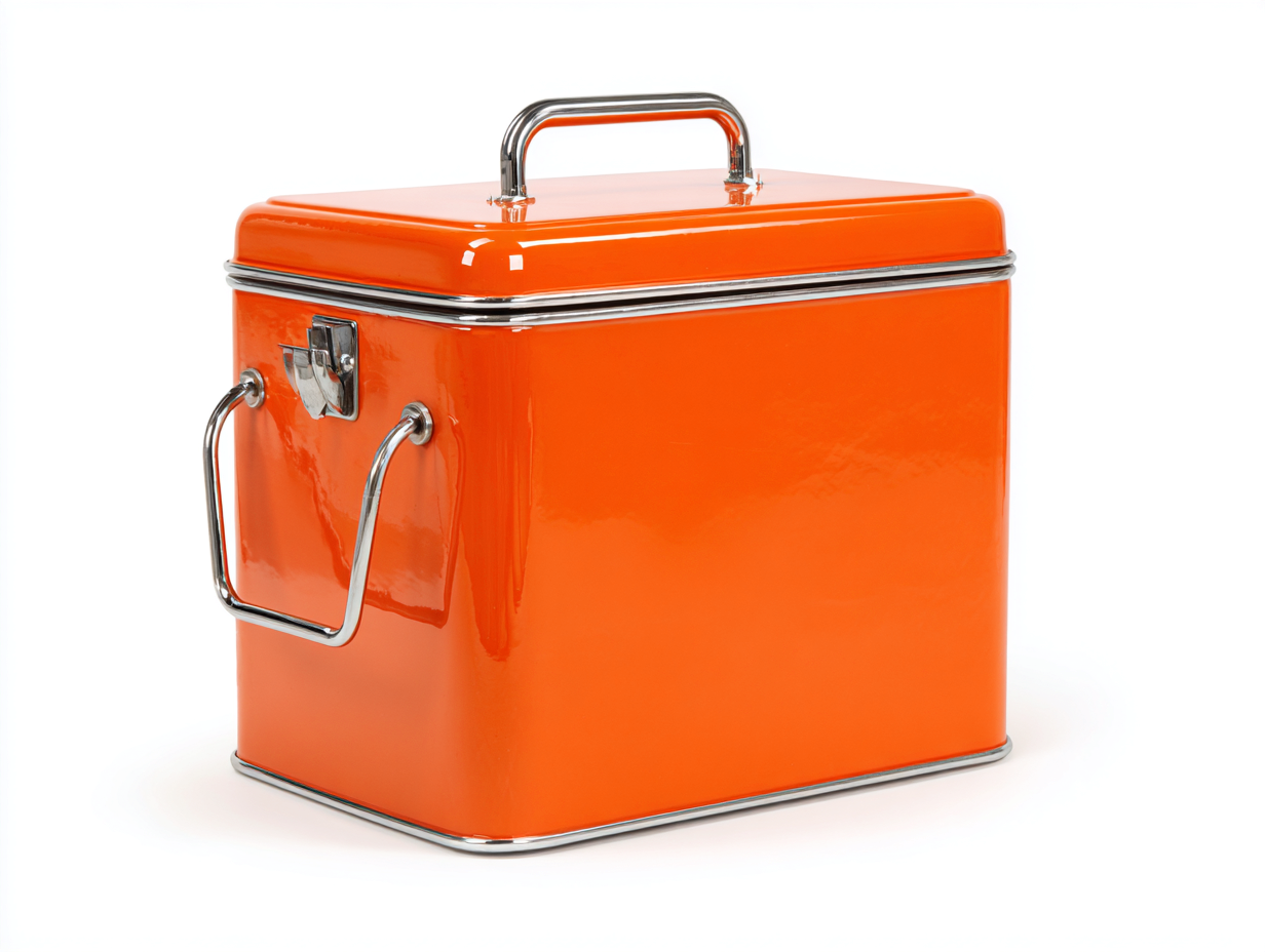 Tragbare Isolierbox-Metall-46×34×40 cm-Orange/Silber-Terrasse-rechteckige Kühlbox mit Metallgriffen-Riviasohaus