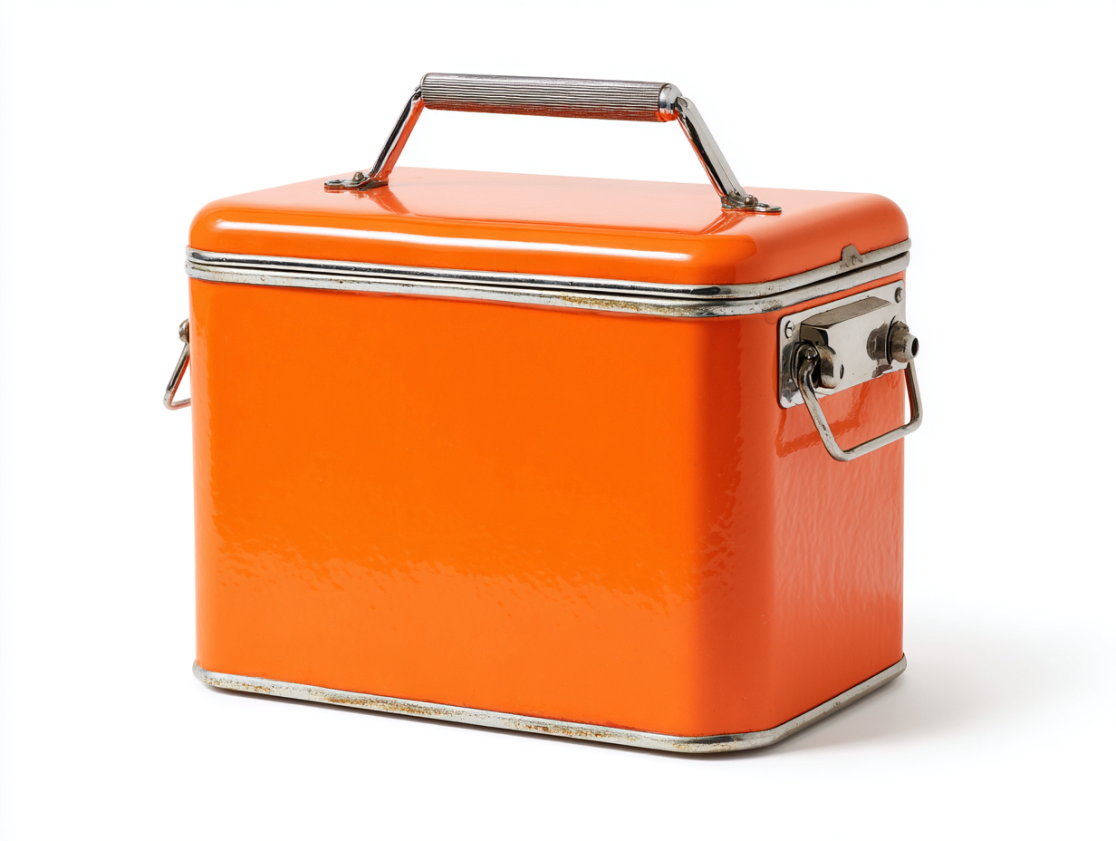 Tragbare Isolierbox-Metall-47×35×41 cm-Orange/Silber-Terrasse-Kühlbehälter mit Klappgriffen und Deckelverschluss-Riviasohaus