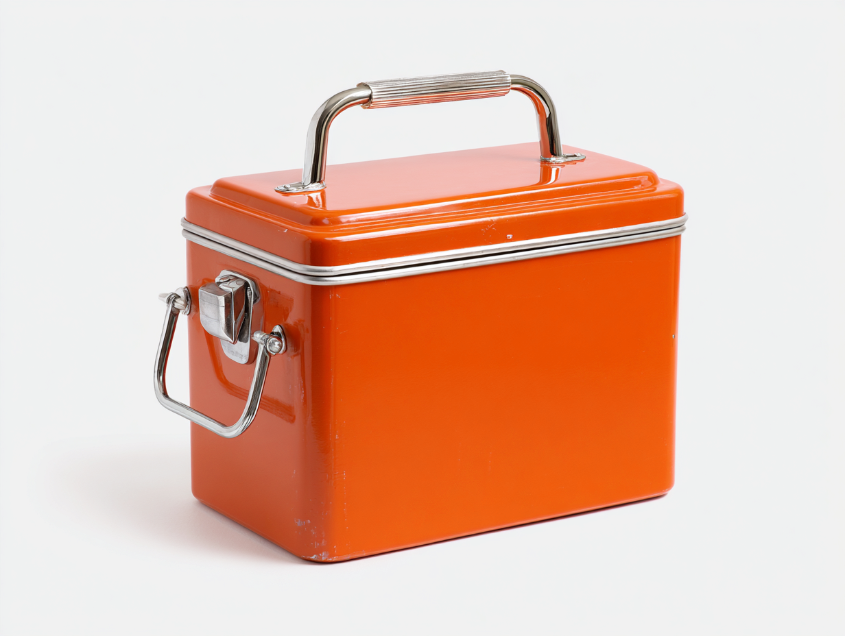 Tragbare Isolierbox-Metall-45×33×39 cm-Orange/Silber-Terrasse-kompakte Kühlbox mit Tragebügel-Riviasohaus
