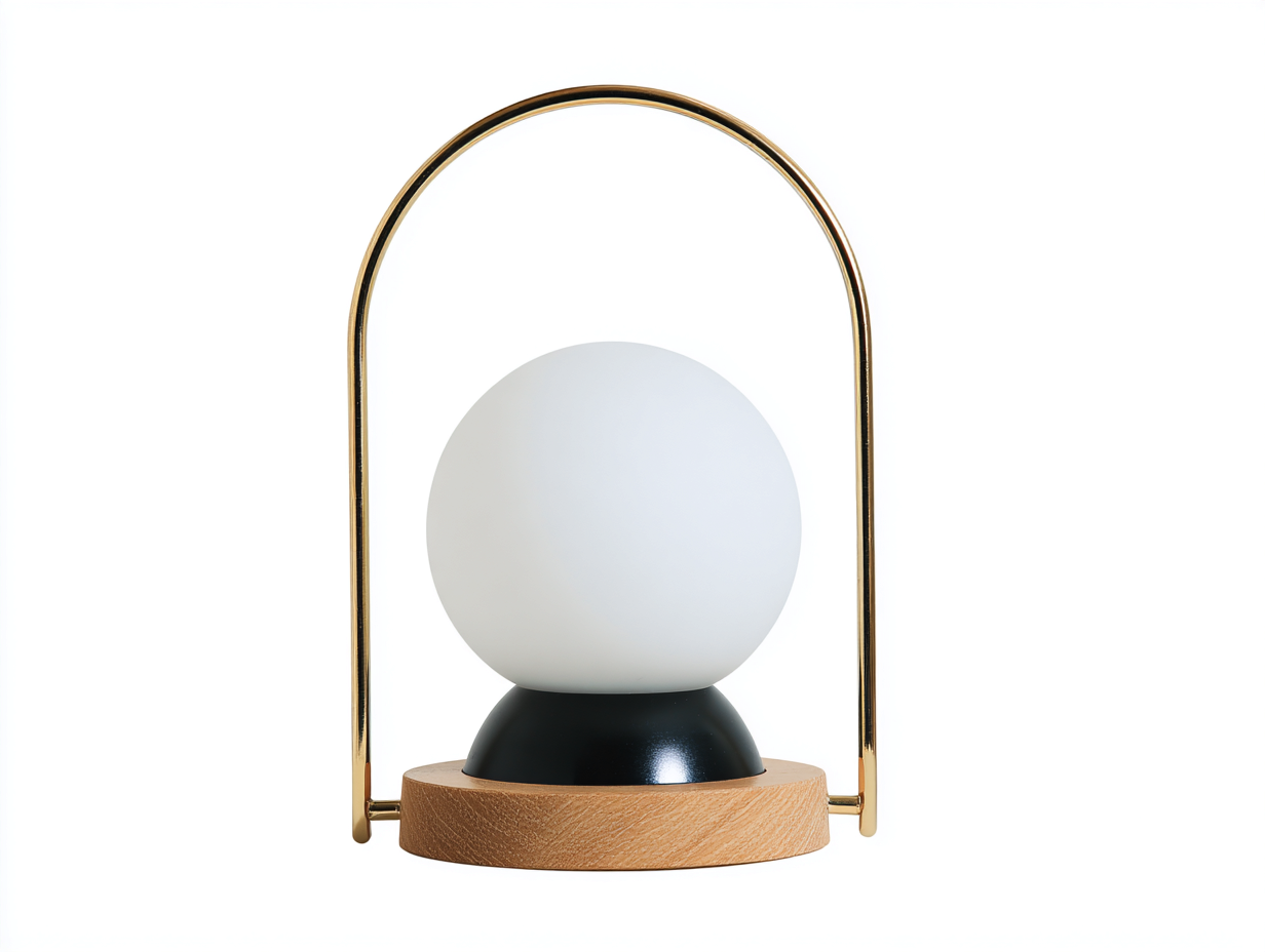 Tischleuchte-Opalglas-Holz-Metall-26×20×39 cm-Weiß/Gold/Schwarz-Kugelleuchte mit Kegelsockel fürs Wohnzimmer-Riviasohaus