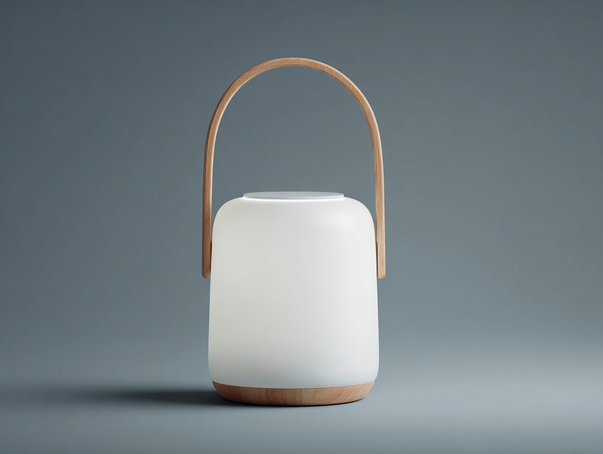 Tischleuchte-Kunststoff-Holz-Ø22×42 cm-Weiß/Natur-tragbare LED-Laterne fürs Wohnzimmer-Riviasohaus
