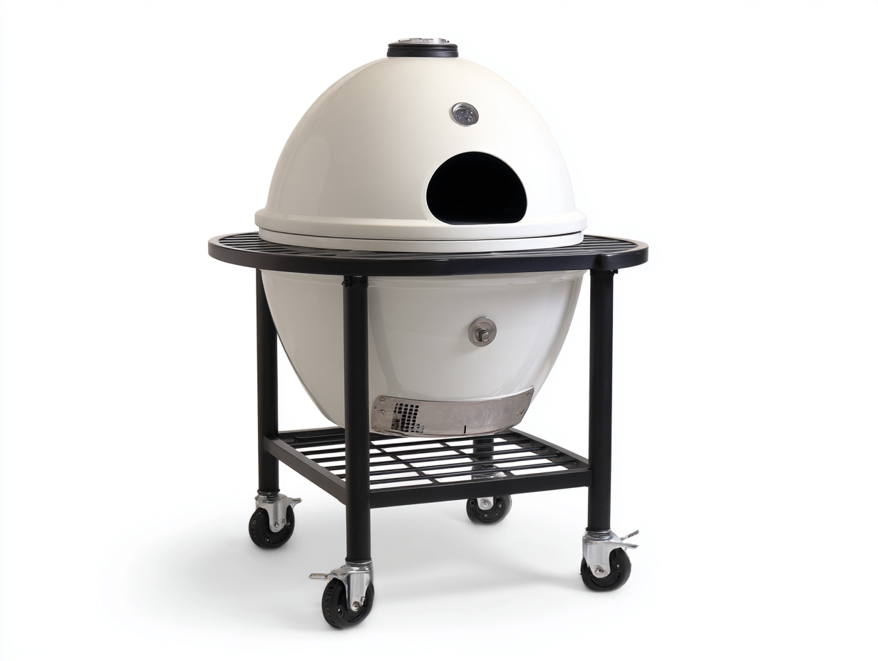 Kamado-Grill-Keramik-90×80×110 cm-Weiß/Schwarz-Garten-mobiler Holzkohlegrill mit Rundablage-Riviasohaus