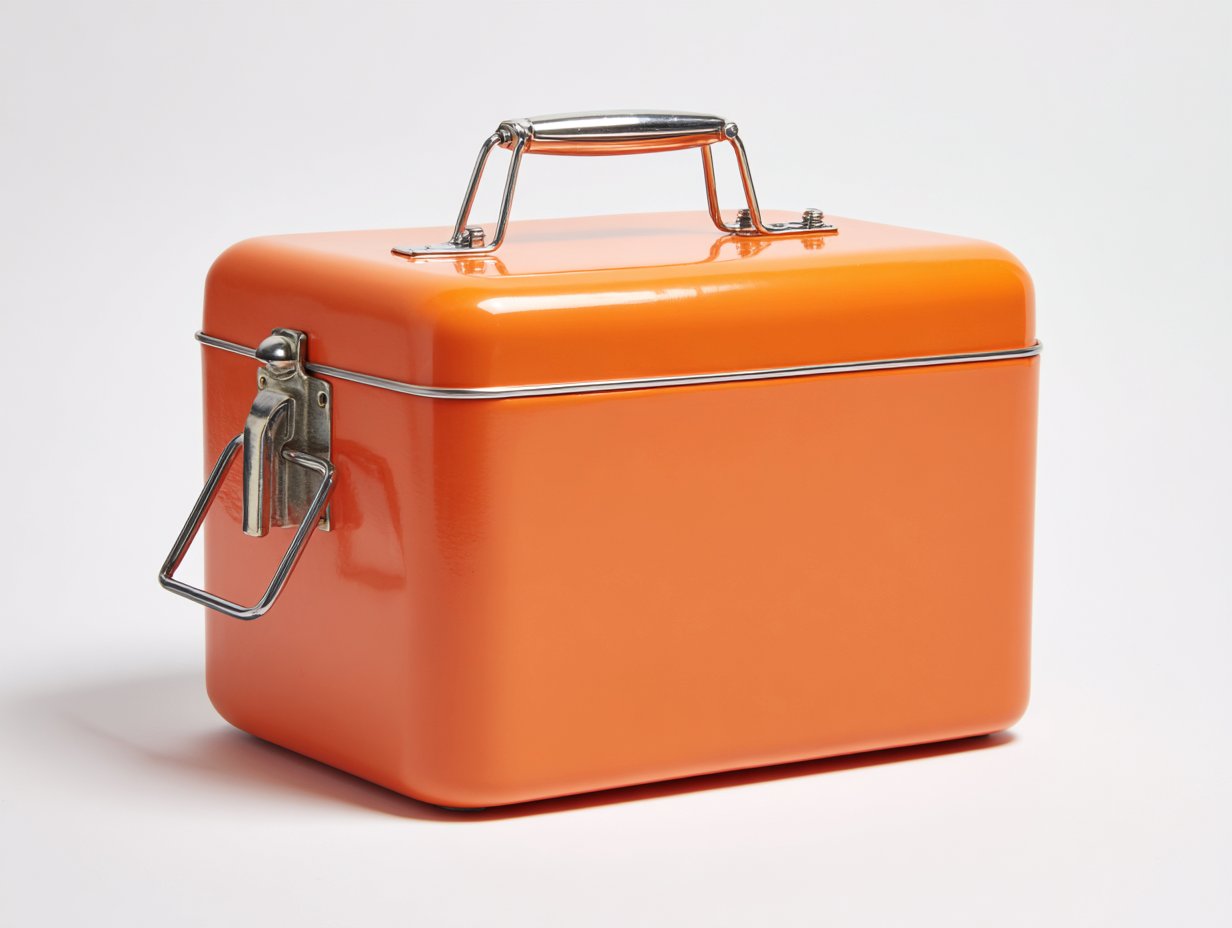 Tragbare Isolierbox-Metall-38×32×35 cm-Creme/Chrom-Retrodesign für Terrasse-Riviasohaus