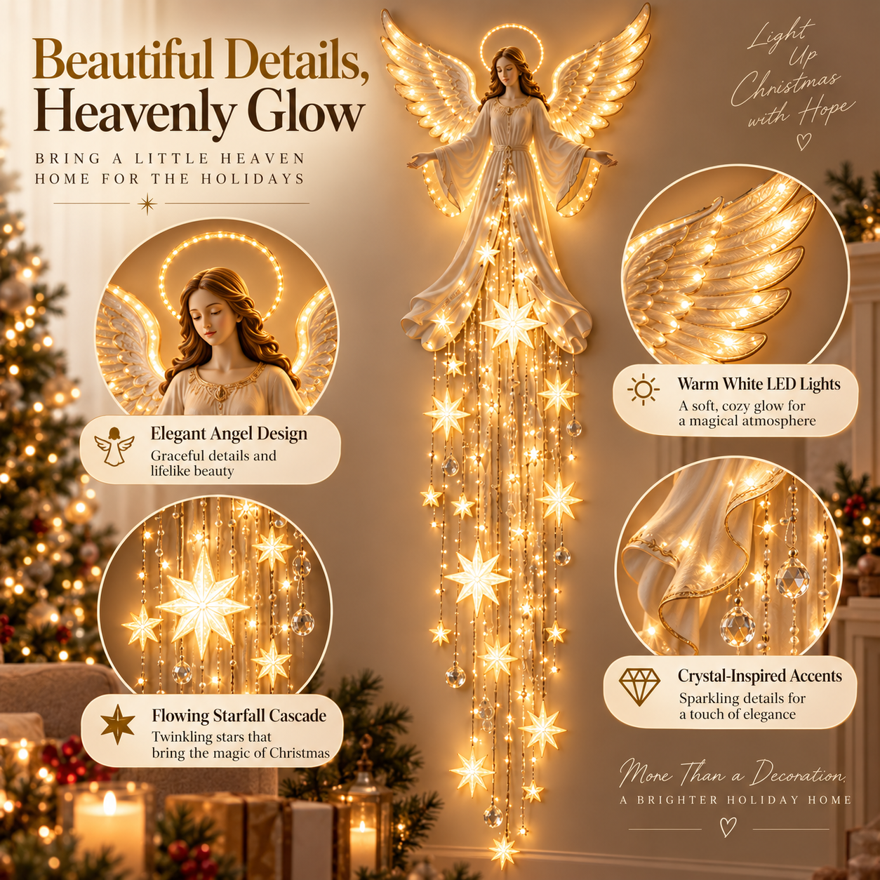 ✨Last Day 49% OFF✨ Angel Blessing Starfall Wall Light – Heavenly Christmas Wall Decor