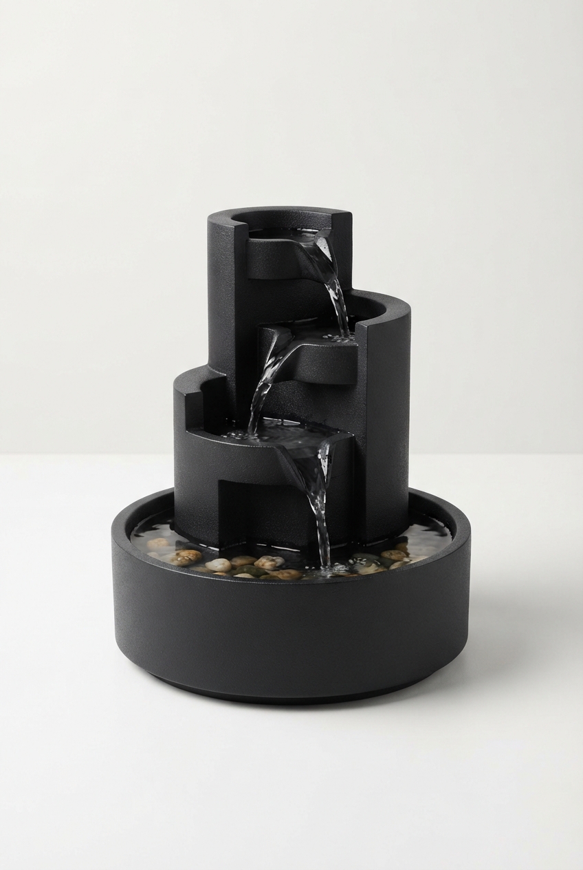 Compact tabletop water fountain with modern ripple design