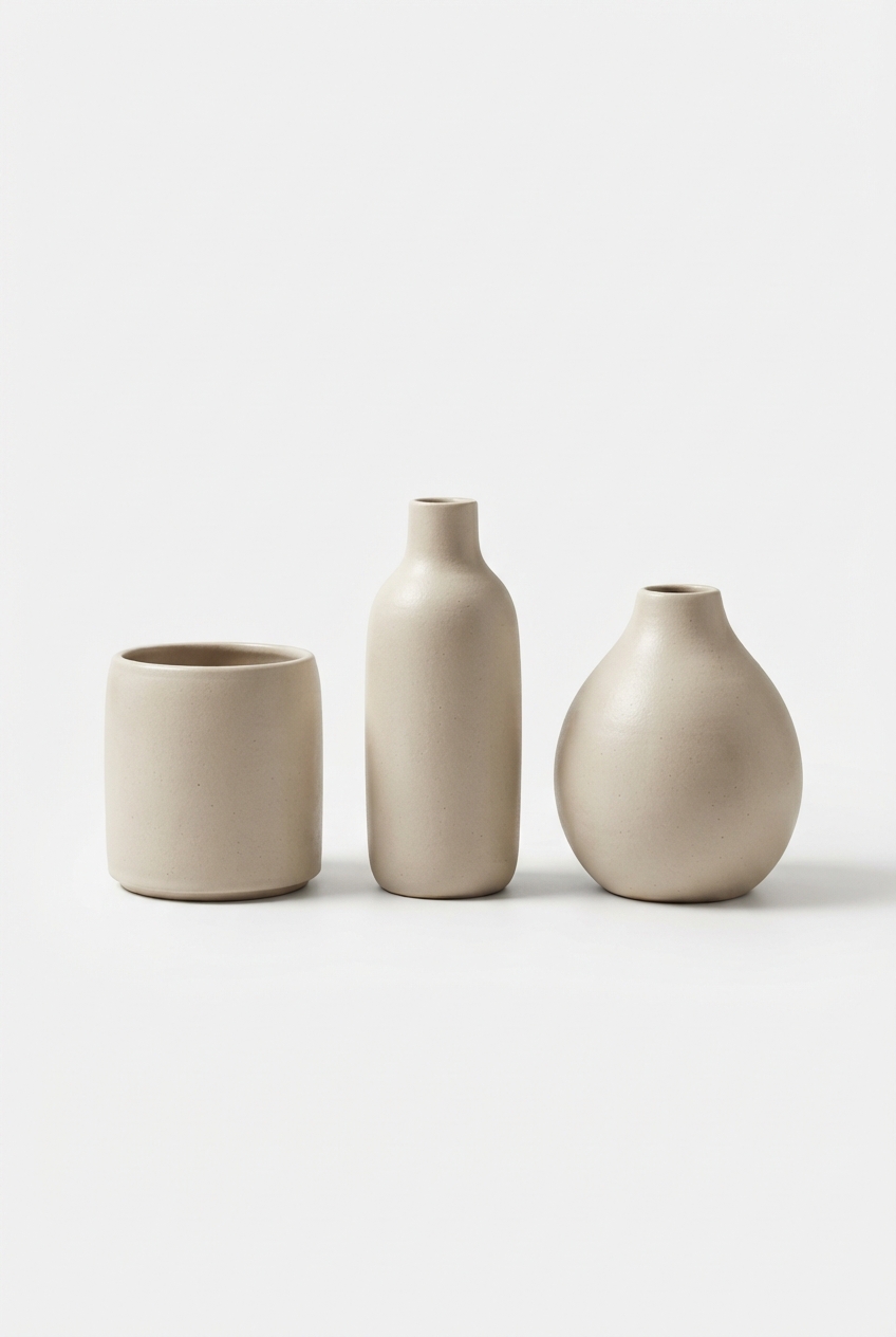 Minimalist beige ceramic vase set for flowers