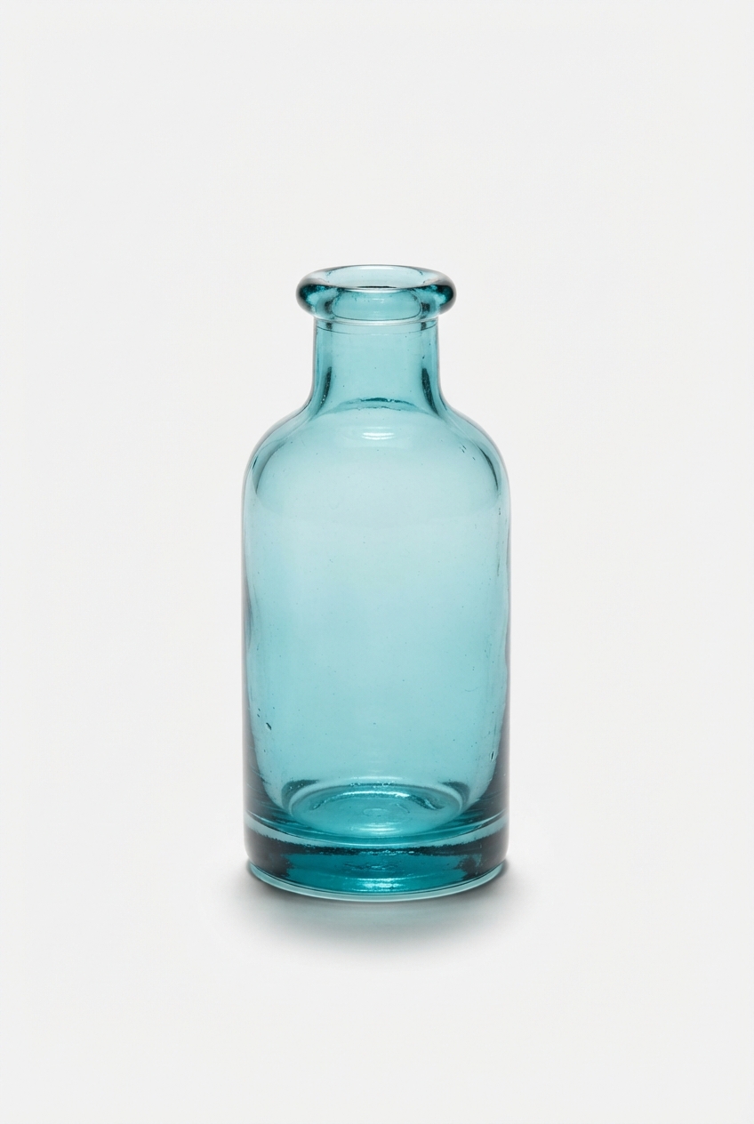 Minimalist aqua glass bud vase for single flowers