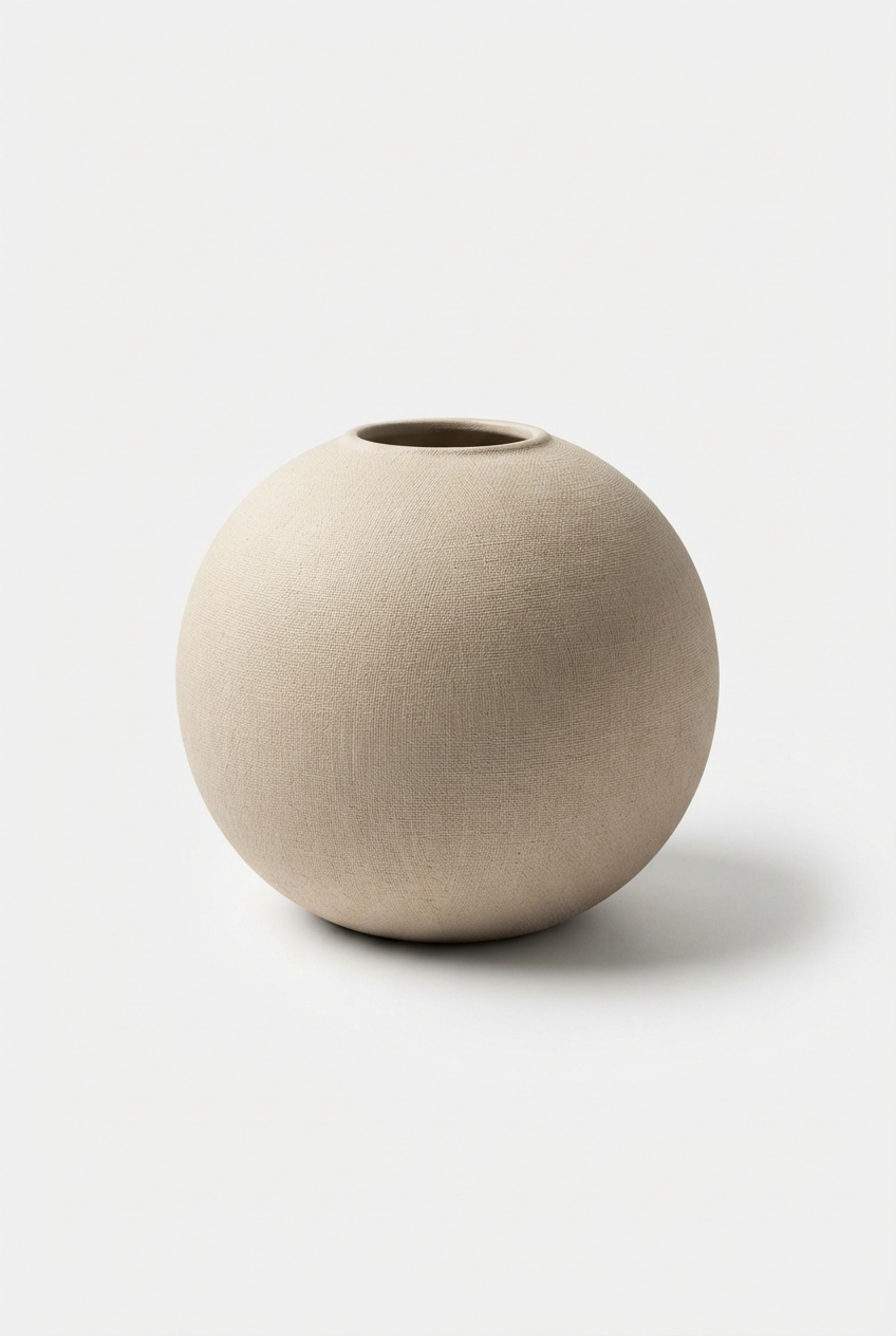Linen color round ceramic vase for soft flower decor