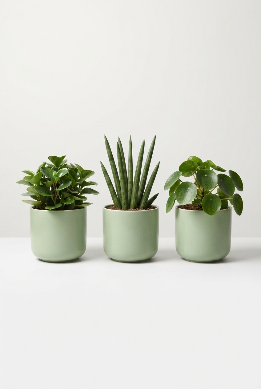 Light green faux potted plant set for indoor decor