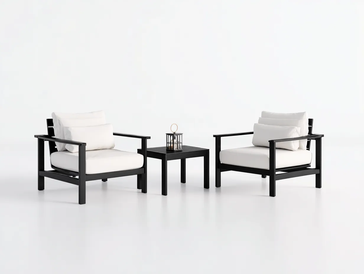 Outdoor-Stuhlset aus Metall 120×70×75 cm - Schwarz - Weiß für Im Freien mit Tisch-Lizosinest