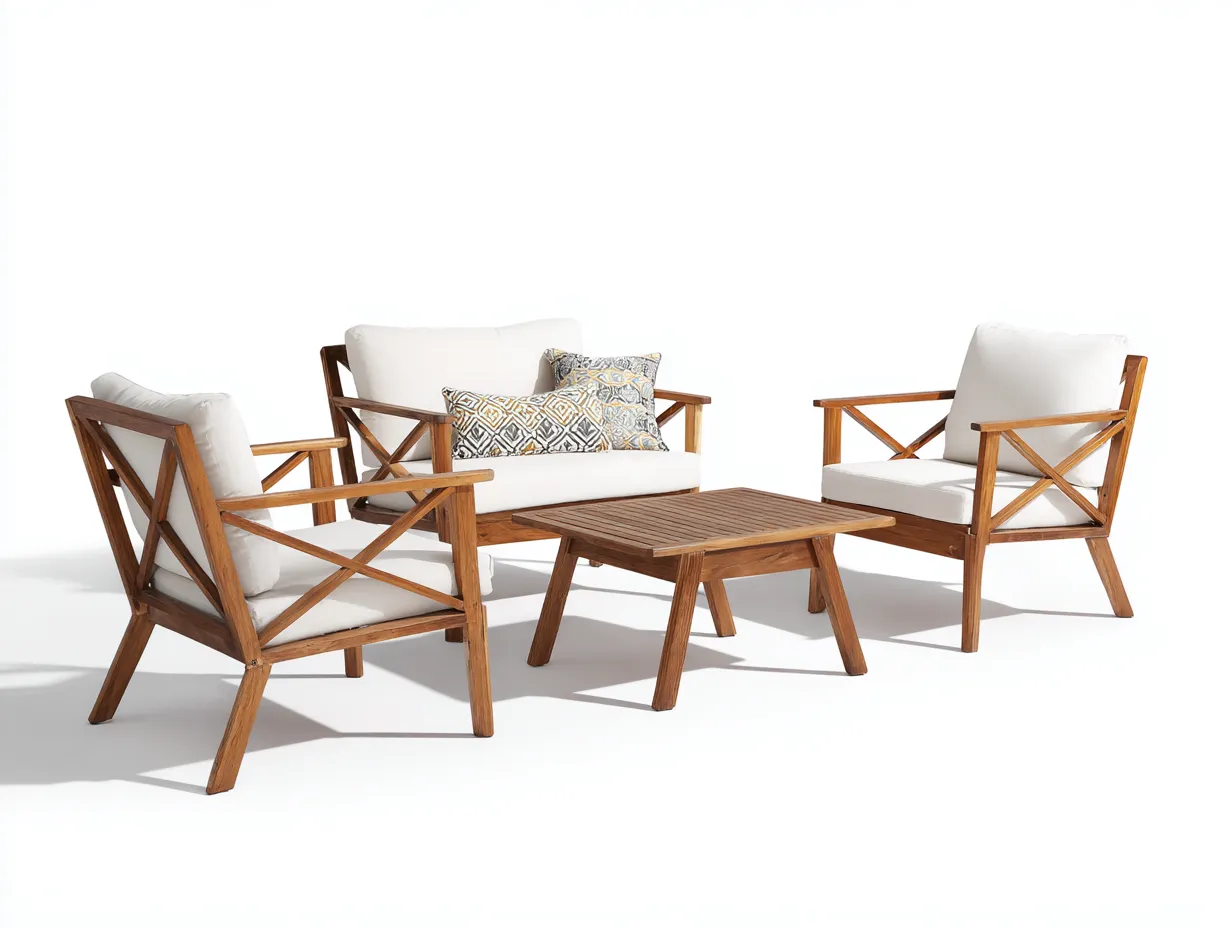 Outdoor-Stuhlset aus Holz 245×165×86 cm - braun/weiß - 4-teiliges Loungeset im Freien-Lizosinest