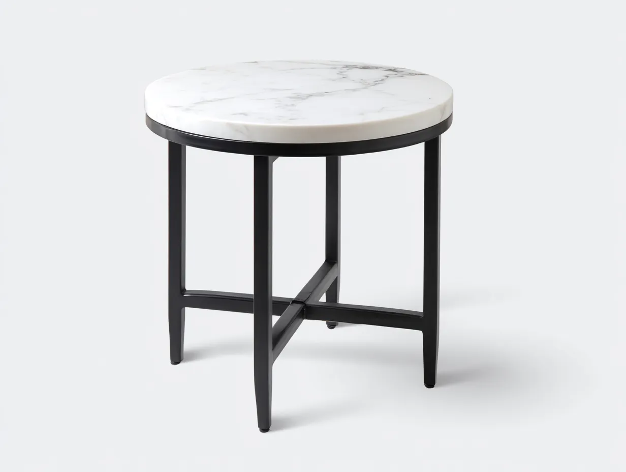 Beistelltisch aus Marmor und Stahl 55×55×55 cm - weiß/schwarz - moderner Rundtisch für das Wohnzimmer-Lizosinest