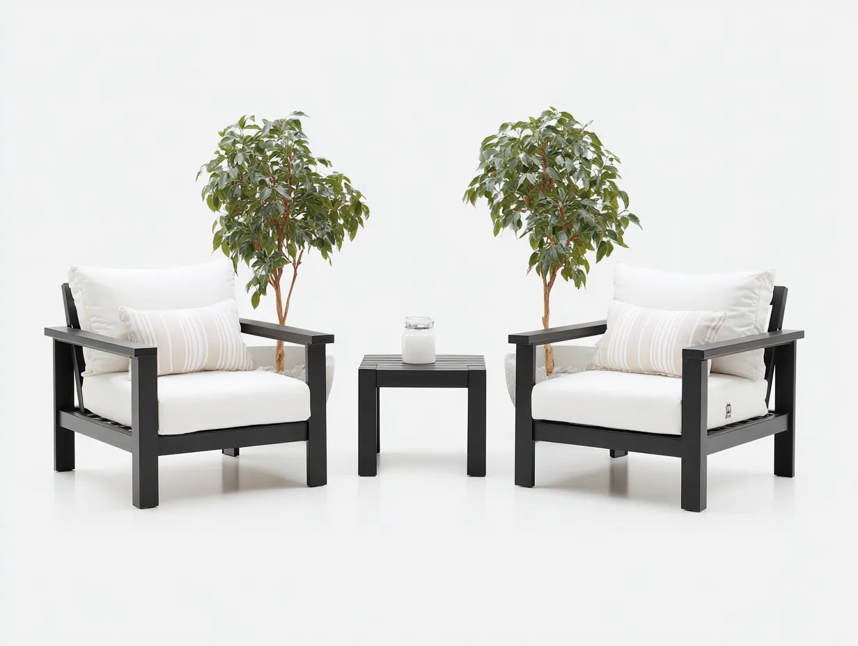 Outdoor-Stuhlset 185×78×92 cm – Schwarz/Weiß – moderne Sitzgruppe mit Beistelltisch-Lizosinest