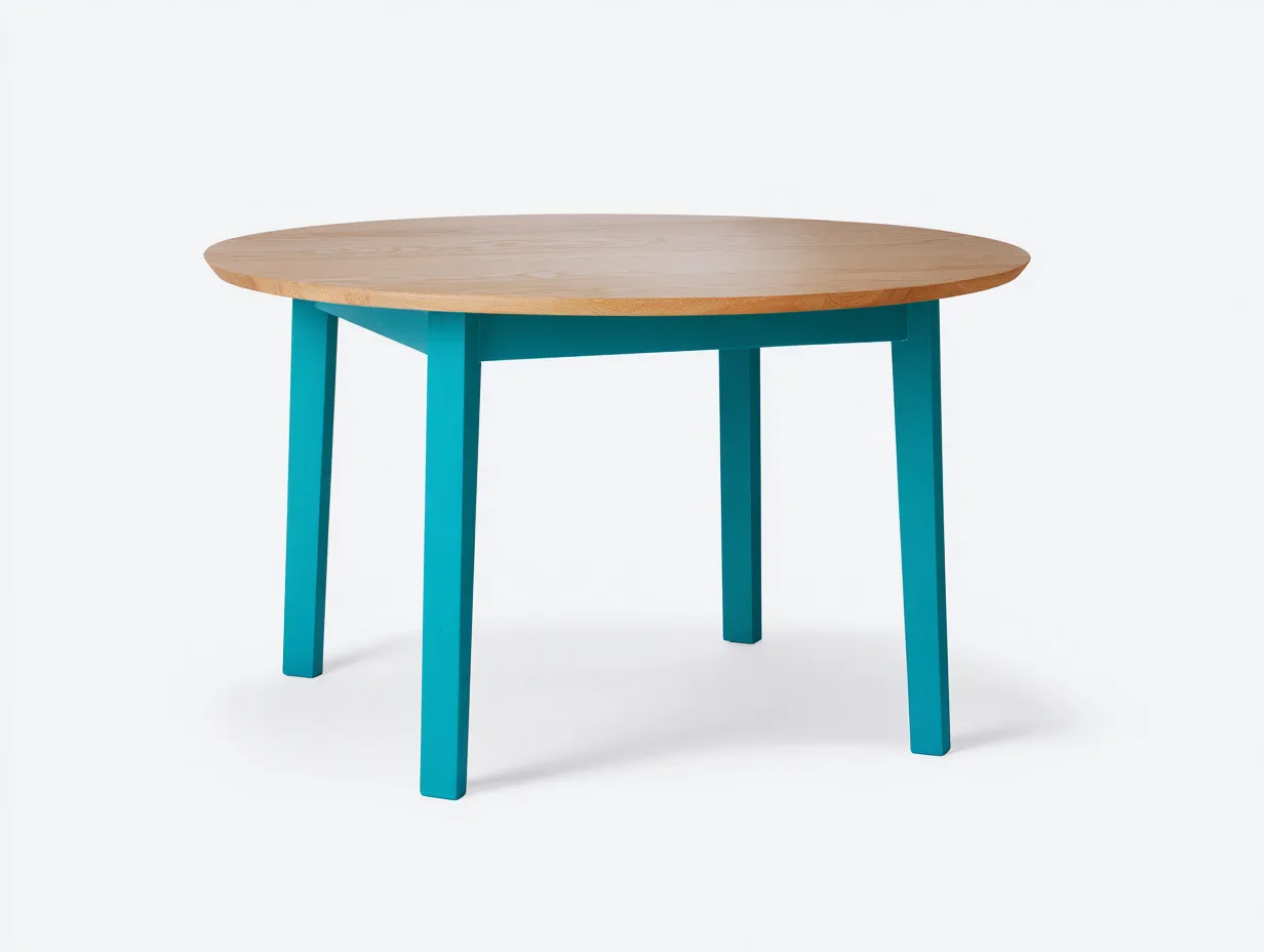 Beistelltisch Holz 95×95×74 cm – Türkis/Holzfarben – runde Tischplatte im modernen Wohnstil-Lizosinest