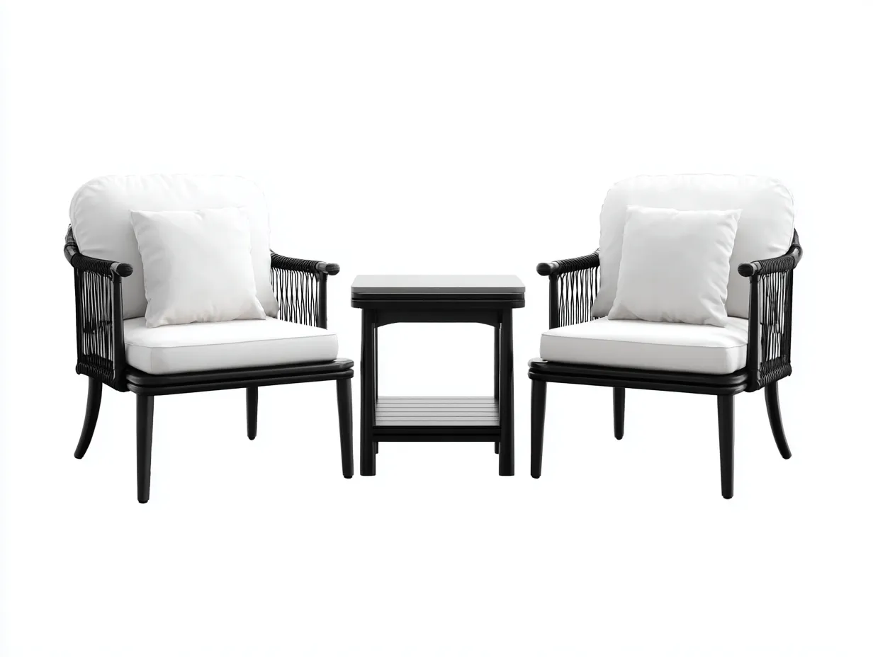 Outdoor-Stuhlset 180×75×90 cm – Schwarz/Weiß – 3-teilig mit Beistelltisch-Lizosinest