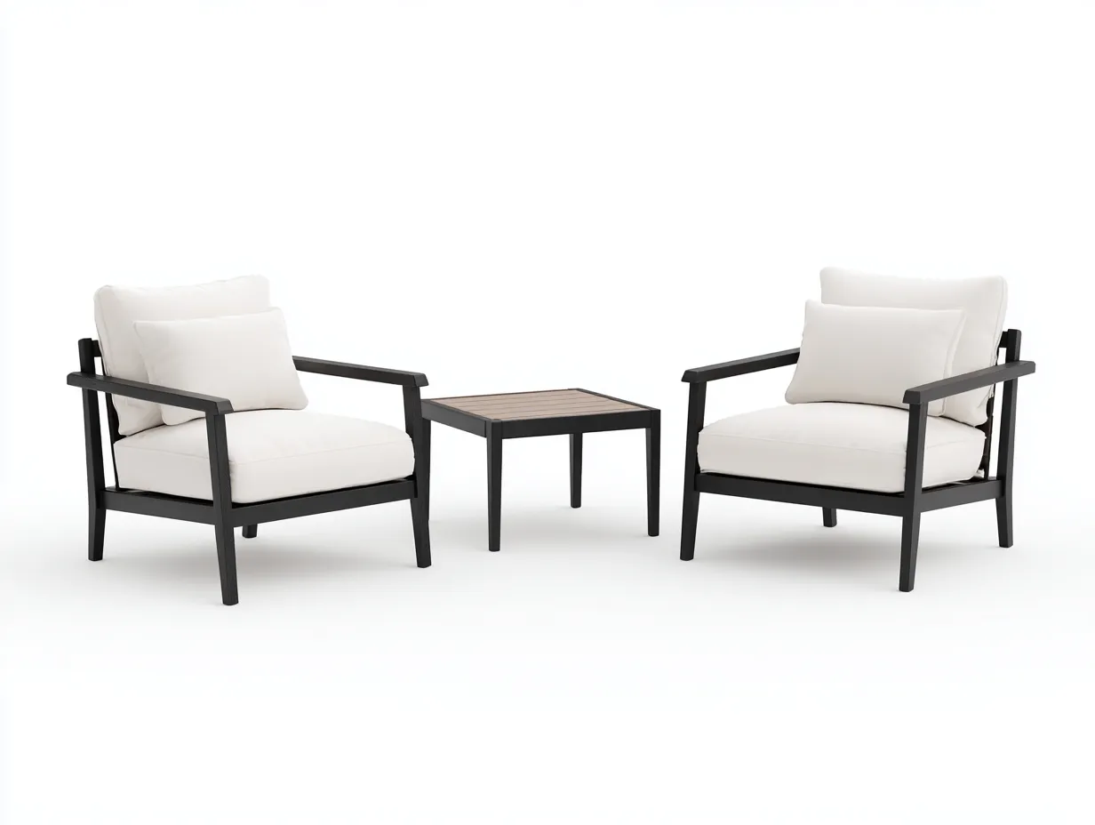 Outdoor-Stuhlset aus Metall 165×72×82 cm - schwarz/weiß/braun - 3-teiliges Loungeset für den Außenbereich-Lizosinest